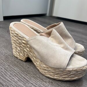 Women's Cream Wedge Mules